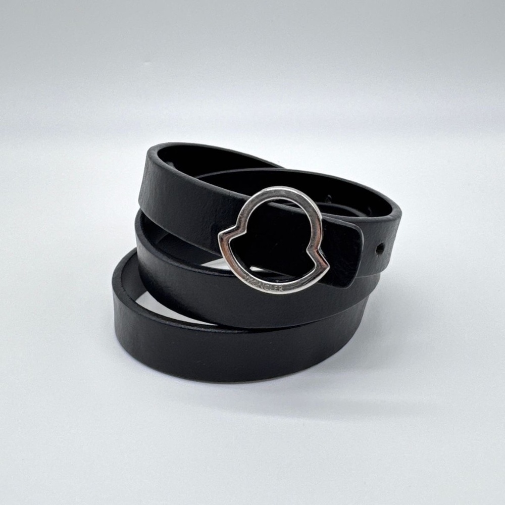 Moncler Authentic Black Leather Logo Buckle Belt Size 40 Pre-Owned